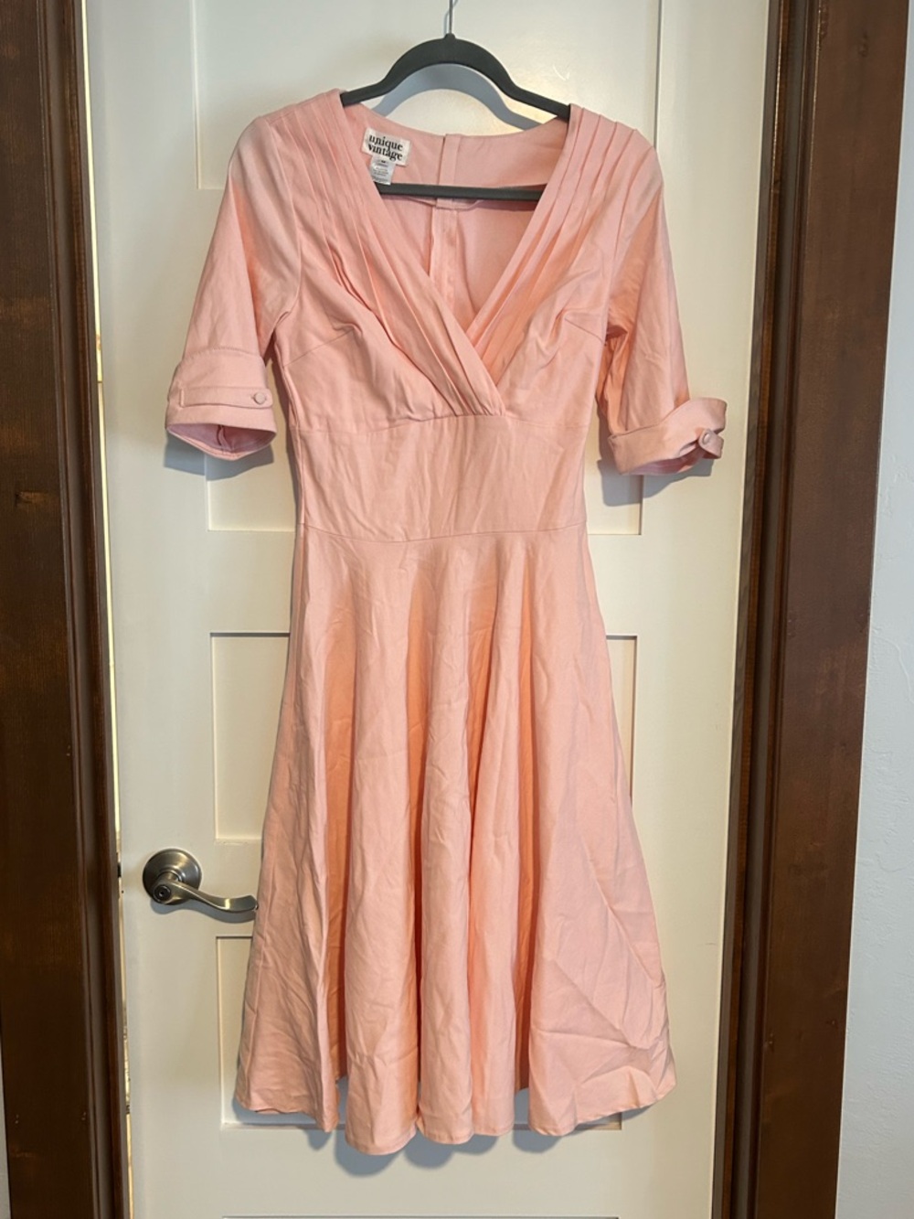 Unique Vintage Light Pink Fit and Flare Rockabilly Midi Dress Size Medium - Picture 2 of 7
